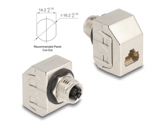 Изображение Delock M12 Adapter X-coded 8 pin female to RJ45 jack Cat.6A STP metal