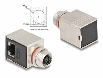 Attēls no Delock M12 Adapter X-coded 8 pin female to RJ45 jack Cat.6A STP shielded 90° angled