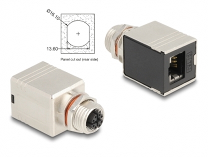 Attēls no Delock M12 Adapter X-coded 8 pin female to RJ45 jack Cat.6A STP shielded straight