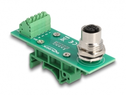 Attēls no Delock M12 Transfer Module Adapter 4 pin A-coded female to 5 pin terminal block for DIN rail