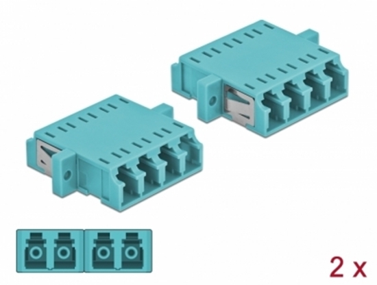 Picture of Delock Optical Fiber Coupler LC Quad female to LC Quad female Multi-mode 2 pieces light blue
