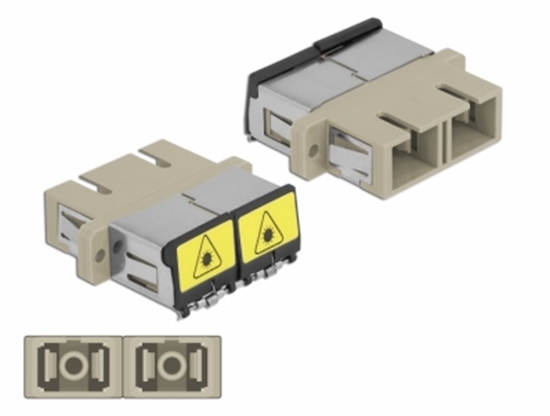 Picture of Delock Optical Fiber Coupler with laser protection flip SC Duplex female to SC Duplex female Multi-mode beige