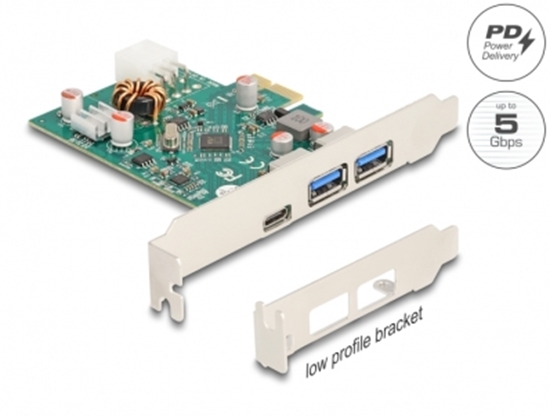 Picture of Delock PCI Express x1 Card to 1 x external USB Type-C™ female PD 30 W + 2 x external USB Type-A female USB 5 Gbps