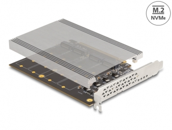 Picture of Delock PCI Express x16 Card to 4 x internal NVMe M.2 Key M with heat sink - Bifurcation (LxW: 145 x 111 mm)