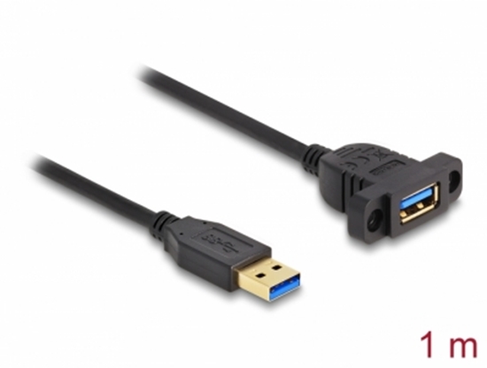 Picture of Delock SuperSpeed USB 5 Gbps (USB 3.2 Gen 1) Cable USB Type-A male to female 1 m panel-mount black