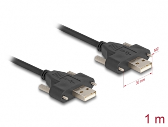 Picture of Delock USB 2.0 Cable Type-A male to male with screw distance 30 mm 1 m black