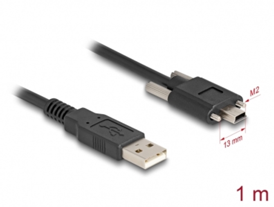 Picture of Delock USB 2.0 Cable Type-A male to Type Mini-B male with screw distance 13 mm 1 m black