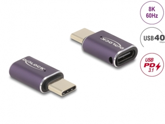 Picture of Delock USB Adapter 40 Gbps USB Type-C™ PD 3.1 240 W male to female port saver 8K 60 Hz metal