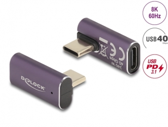 Picture of Delock USB Adapter 40 Gbps USB Type-C™ PD 3.1 240 W male to female rotated angled left / right 8K 60 Hz metal