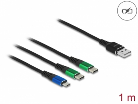 Picture of Delock USB Charging Cable 3 in 1 Type-A to Micro USB / 2 x USB Type-C™ 1 m