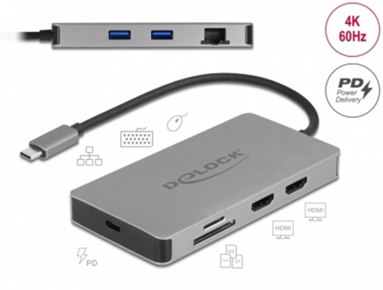 Picture of Delock USB Type-C™ Docking Station 4K - Dual HDMI MST / USB 3.2 / SD / LAN / PD 3.0