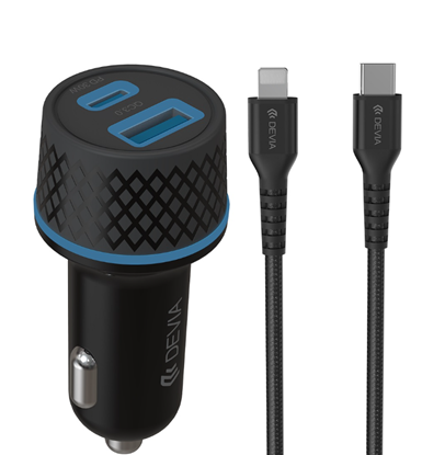 Picture of Devia Extreme PD QC USB-C Car Charger 52.5W + USB-C - Lightning cable