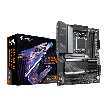 Picture of Gigabyte | B650 A ELITE AX V2 1.0 | Processor family AMD | Processor socket AM5 | DDR5 DIMM | Supported hard disk drive interfaces SATA, M.2 | Number of SATA connectors 4