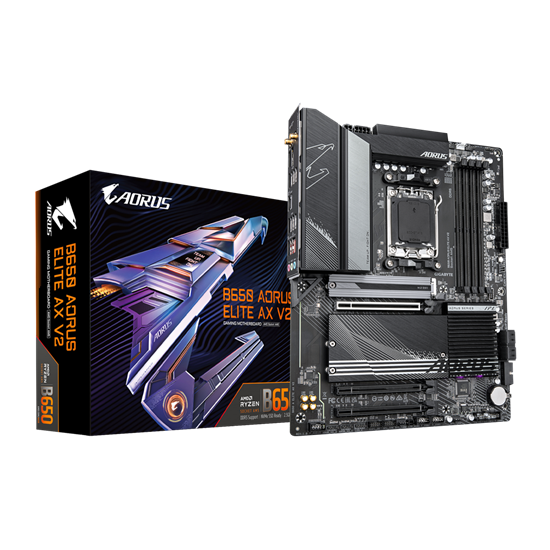 Изображение Gigabyte | B650 A ELITE AX V2 1.0 | Processor family AMD | Processor socket AM5 | DDR5 DIMM | Supported hard disk drive interfaces SATA, M.2 | Number of SATA connectors 4