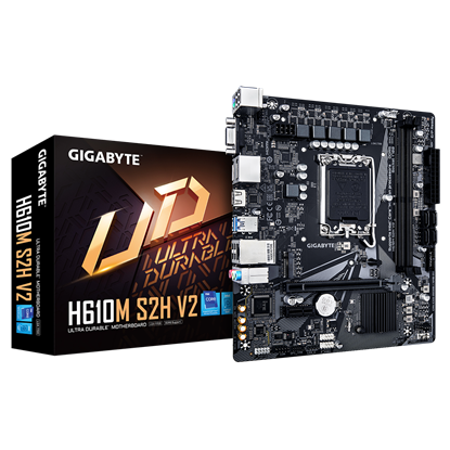 Picture of Gigabyte | H610M S2H V2 1.0 | Processor family Intel | Processor socket LGA1700 | DDR5 DIMM | Supported hard disk drive interfaces M.2, SATA | Number of SATA connectors 4