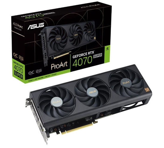 Picture of Graphics Card|ASUS|NVIDIA GeForce RTX 4070 SUPER|12 GB|GDDR6X|192 bit|PCIE 4.0 16x|Triple slot Fansink|1xHDMI|3xDisplayPort|PROART-RTX4070S-O12G