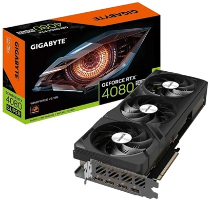 Picture of Graphics Card|GIGABYTE|NVIDIA GeForce RTX 4080 SUPER|16 GB|GDDR6X|256 bit|PCIE 4.0 16x|GPU 2550 MHz|Triple slot Heatpipe|1xHDMI|3xDisplayPort|GV-N408SWF3V2-16GD1.0