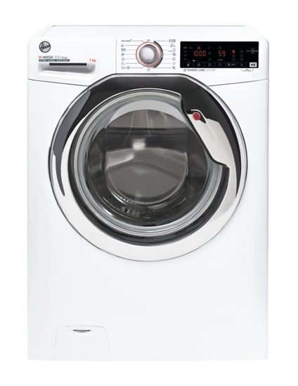 Изображение Pralka Hoover Hoover | H3WS437TAMCE/1-S | Washing Machine | Energy efficiency class A | Front loading | Washing capacity 7 kg | 1300 RPM | Depth 45 cm | Width 60 cm | Display | LCD | Steam function | NFC | White