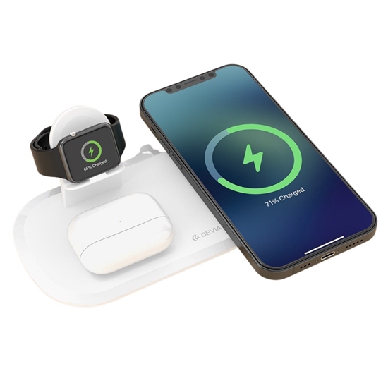 Изображение Įkroviklis belaidis Devia 3in1 Smart Phone, Apple Watch, Airpods baltas