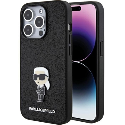 Attēls no Karl Lagerfeld Fixed Glitter Ikonik Logo Metal Pin Back Case for Apple iPhone 15 Pro Max