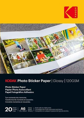 Attēls no Kodak Photo Sticker Paper Gloss 120gsm A6x20 (3510652)