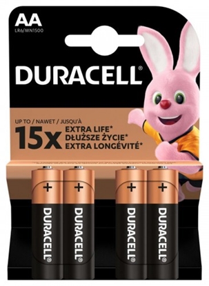 Attēls no LR6/AA baterijas 1.5V Duracell BASIC sērija Alkaline MN1500 iepakojumā 4 gb.