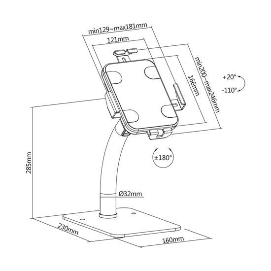 Picture of Maclean MC-468W Universal Tablet Stand Holder Lockable 7.9" - 11" Table or Wall Mounting Public Display Kiosk Sturdy Anti-Theft