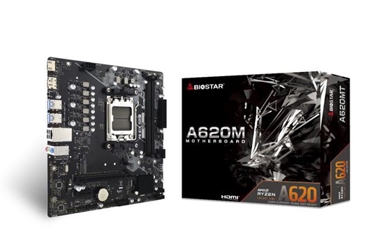 Изображение Mainboard|BIOSTAR|AMD A620|SAM5|Micro-ATX|Memory DDR5|Memory slots 2|1xPCI-Express 3.0 1x|1xPCI-Express 4.0 16x|1xM.2|1xHDMI|1xDisplayPort|2xUSB 2.0|4xUSB 3.2|1xRJ45|3xAudio port|A620MT