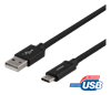 Изображение Mob. telefono kabelis DELTACO USB 2.0, "A-C", 60W, 3A, 1m juodas/ USBC-1132M