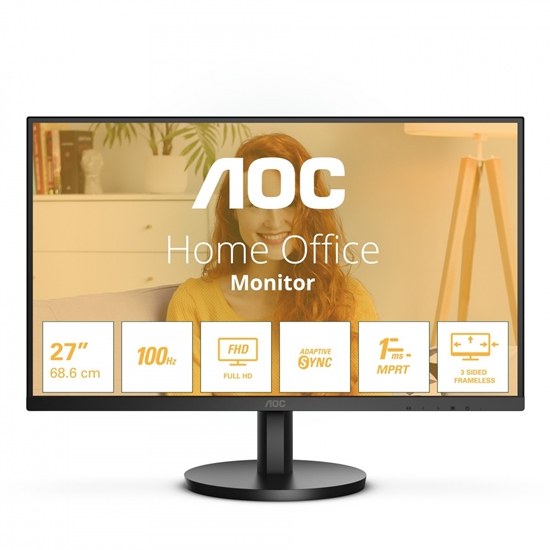 Picture of LCD Monitor|AOC|27"|Panel VA|1920x1080|16:9|100 Hz|Matte|1 ms|Speakers|Tilt|Colour Black|27B3HMA2