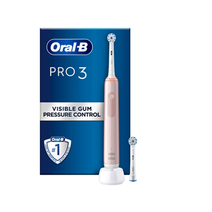 Attēls no Oral-B | Electric Toothbrush | Pro3 3400N | Rechargeable | For adults | Number of brush heads included 2 | Number of teeth brushing modes 3 | Pink Sensitive