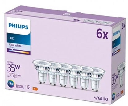 Изображение PHILIPS LEDClassic 3.5W (35W) 275lm GU10 4000K 36D nav dimmējama 6 gab.