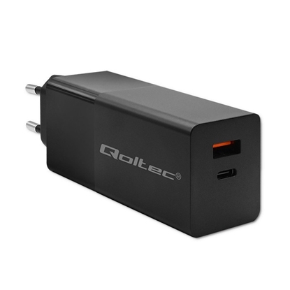 Attēls no Qoltec 52382 GaN POWER PRO charger | 1xUSB type C | 1xUSB A | 100W | 5-20V | 1.5-5A | PD | Black