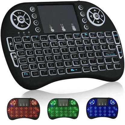 Attēls no RoGer Q8 Wireless Mini Keyboard For PC / PS3 / XBOX 360 / Smart TV / Android + TouchPad Black (With RGB Backlight)
