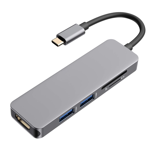 Picture of RoGer USB-C Hub 5in1 USB 3.0 x2 / HDMI / SD card reader / TF card reader Gray