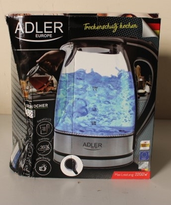 Изображение SALE OUT. Adler AD 1225 Cordless Water Kettle, 1.7L, 2000W, Anti-calc filter, Boil-dry protection, Rotary base 360 degree | Adler | Kettle | AD 1225 | Standard | 2000 W | 1.7 L | Glass | 360° rotational base | Stainless steel/Black | DAMAGED PACKAGING, SC