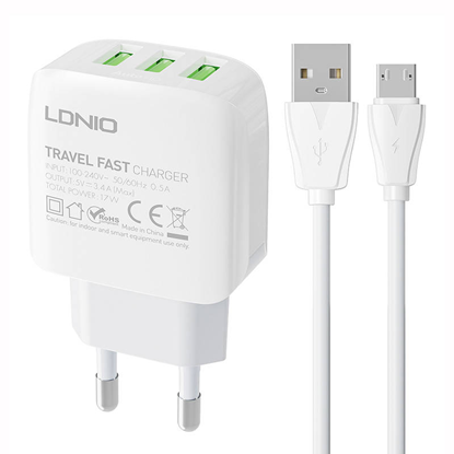 Изображение Sienas lādētājs LDNIO A3312 3USB + MicroUSB kabeli