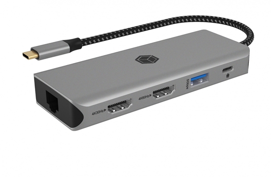 Picture of Stacja dokująca IB-DK4012-CPD 9w1, 2x HDMI, 4K60Hz, 3xUSB, 100W PD,LAN, Czytnik kart 