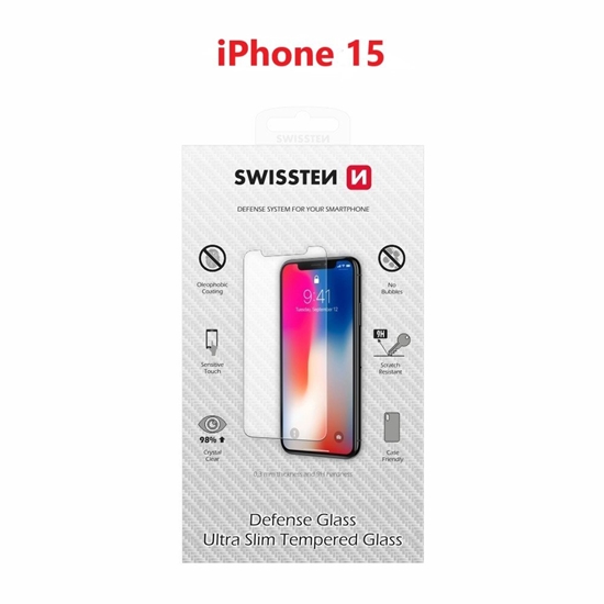 Picture of Swissten Ultra Slim Tempered Glass Premium 9H Screen Protector for Apple iPhone 15