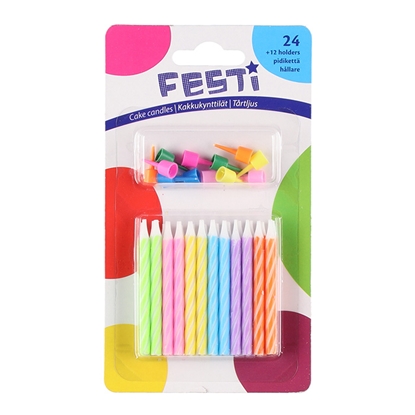 Attēls no Tortes svecītes Festi Birthday 0.5x6cm krāsainas 24gab.+12-t