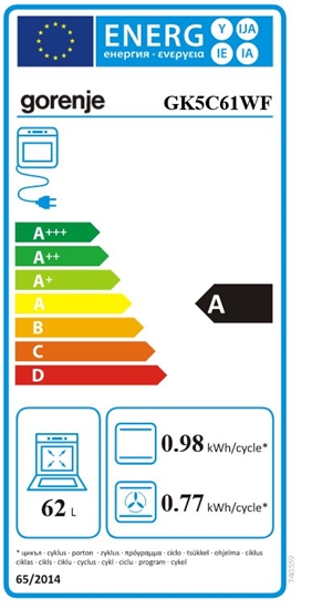 Picture of Viryklė Gorenje  Cooker  GK5C61WF  Hob type Gas  Oven type Electric  White  Width 50 cm  Dept