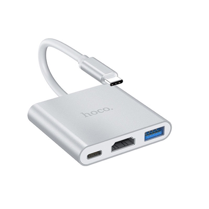 Attēls no Adapteris Hoco HB14 Type-C to USB-A+HDMI+Type-C sidabrinis