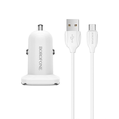 Picture of Automobilinis įkroviklis Borofone BZ12A Quick Charge 3.0 + MicroUSB baltas