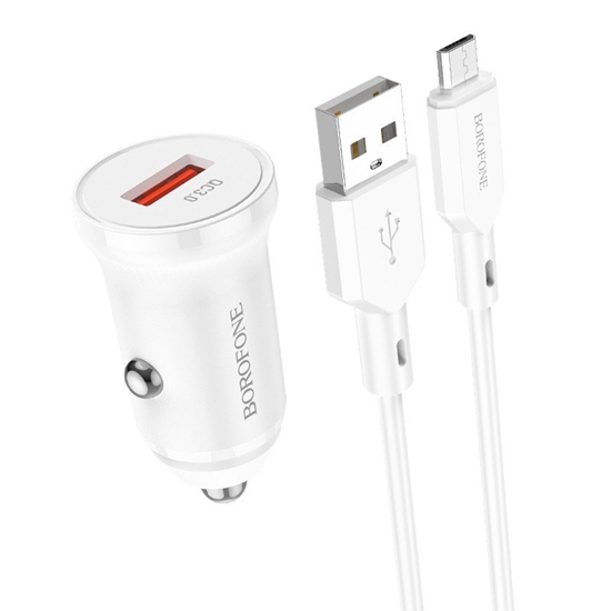 Picture of Automobilinis įkroviklis Borofone BZ18 Quick Charge 3.0 18W + MicroUSB baltas