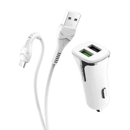 Picture of Automobilinis įkroviklis Hoco Z31 Quick Charge 3.0 (3.4A) su 2 USB jungtimis + microUSB baltas