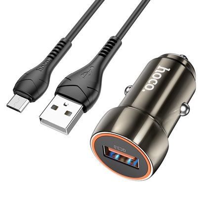 Attēls no Automobilinis įkroviklis Hoco Z46 USB-A 18W QC3.0 + MicroUSB pilkas