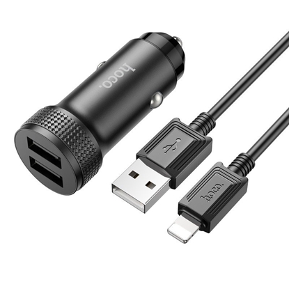 Attēls no Automobilinis įkroviklis Hoco Z49 2xUSB-A + Lightning juodas