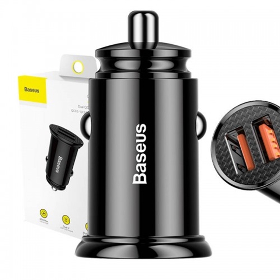 Picture of Baseus Circular Car Charger 2xUSB : QC3.0 : 5A : 30W