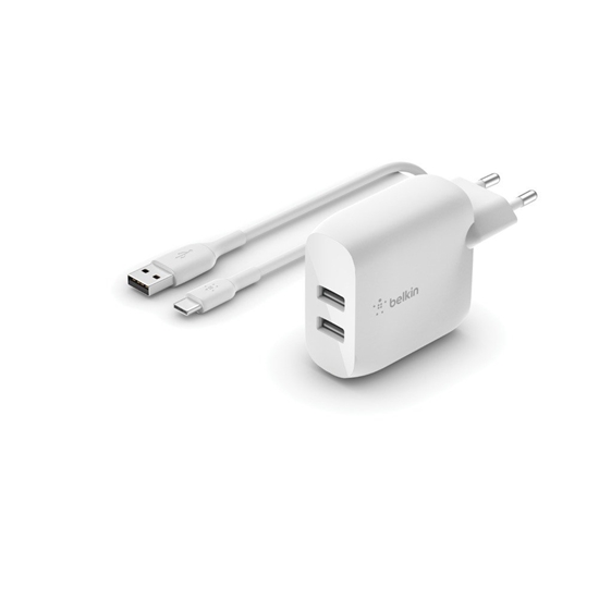 Изображение Įkroviklis Belkin Boost Charge Dual USB-A 24W + USB-A to USB-C kabelis baltas