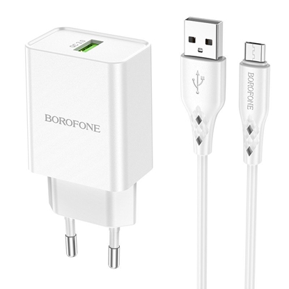 Attēls no Įkroviklis Borofone BN5 QC 3.0 18W + microUSB, baltas